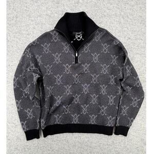 NWT Daily Paper Tems Black Knit Monogram Quarter-Zip Sweater Size MEDIUM